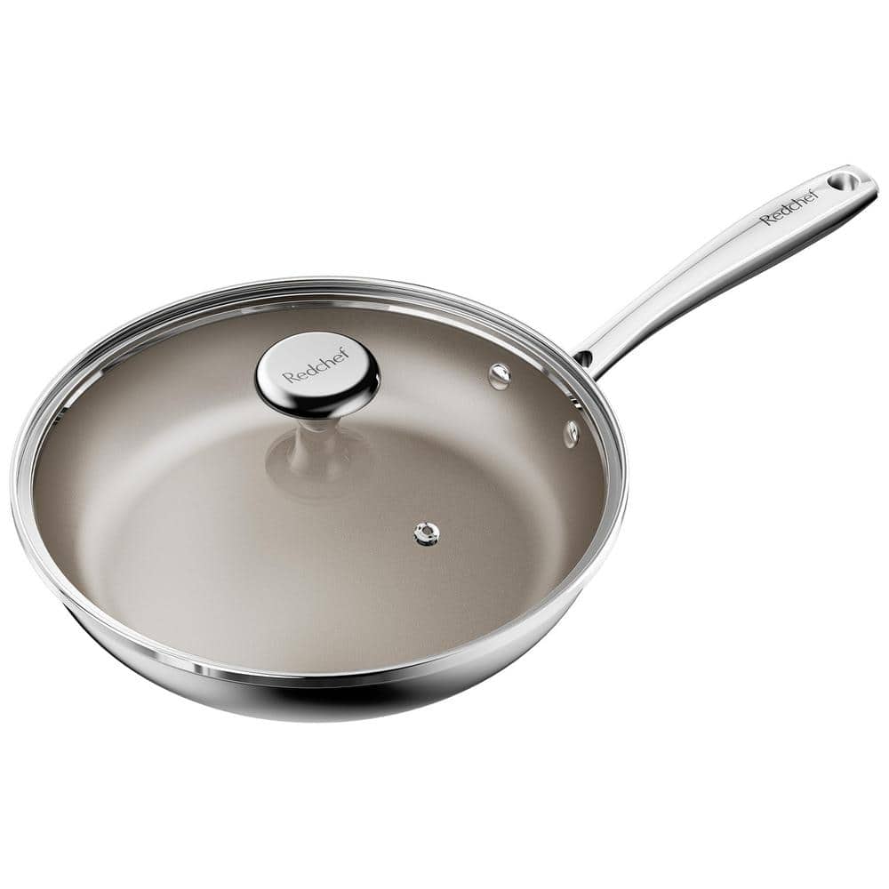 10 in. Stainless Steel Titanium Ceramic Nonstick Coating Frying Pan with Gl