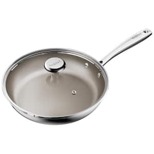 10 in. Stainless Steel Titanium Ceramic Nonstick Coating Frying Pan with Glass Lid and Stainless Steel Stay Cool Handle