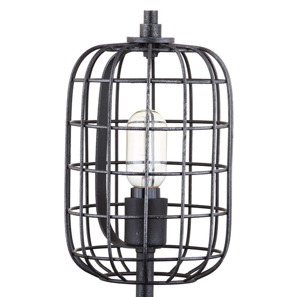 Edison Black Industrial Steel Table Lamp with Cage Shade