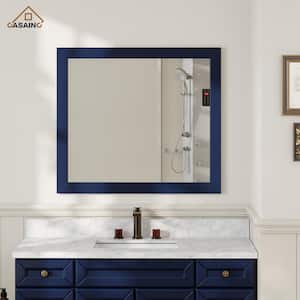 35 in. W x 34 in. H Rectangle Framed Wall Mounted Modern Bathroom Vanity Mirror in Dark Blue