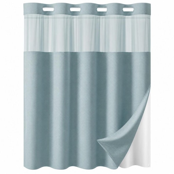 71 in. W x 74 in. L Fabric Shower Curtain and Liner Set Waffle Weave Shower Curtain in Fog Blue for Hotel, Home Bathroom