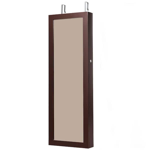 Mecale Rectangular Brown Wood Jewelry Cabinet Organizer with LED Lights