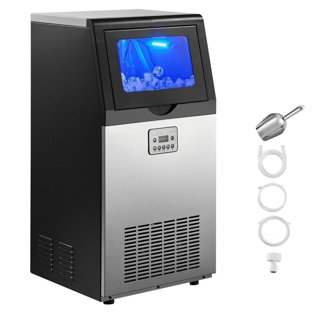 Commercial Ice Maker 120 lbs./24H w/ 30 lbs. Storage 15.16in. W Self-Clean Full Size Cubes in 10 Min Freestanding Silver