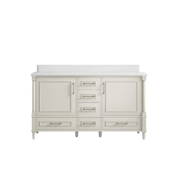 Willow Collections Hudson 60 in. Double Sink Freestanding Alabaster Bath Vanity with White Quartz Top Unassembled