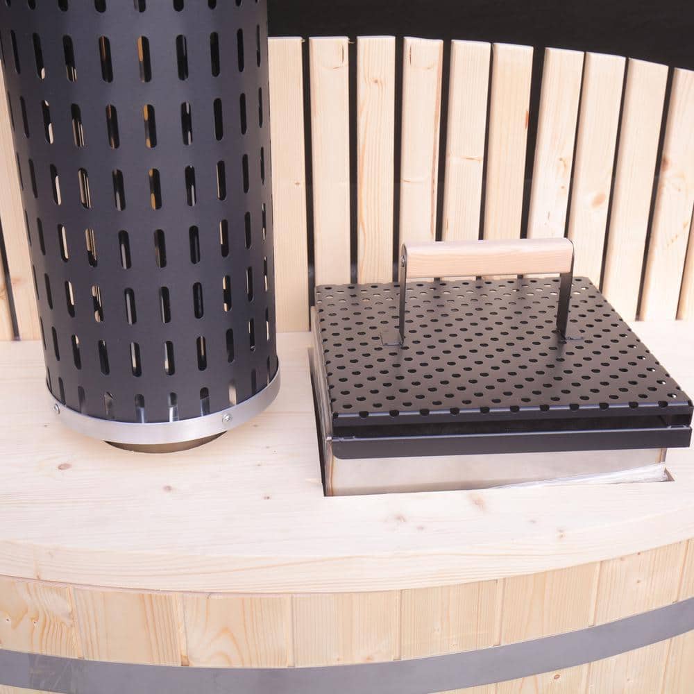 Round Pine Wood-Fired Hot Tub and Ice Bath with Internal Stove