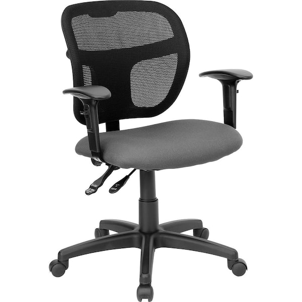 Flash Furniture Mid-Back Gray Mesh Swivel Task Chair with Fabric Padded Seat and Height Adjustable Arms