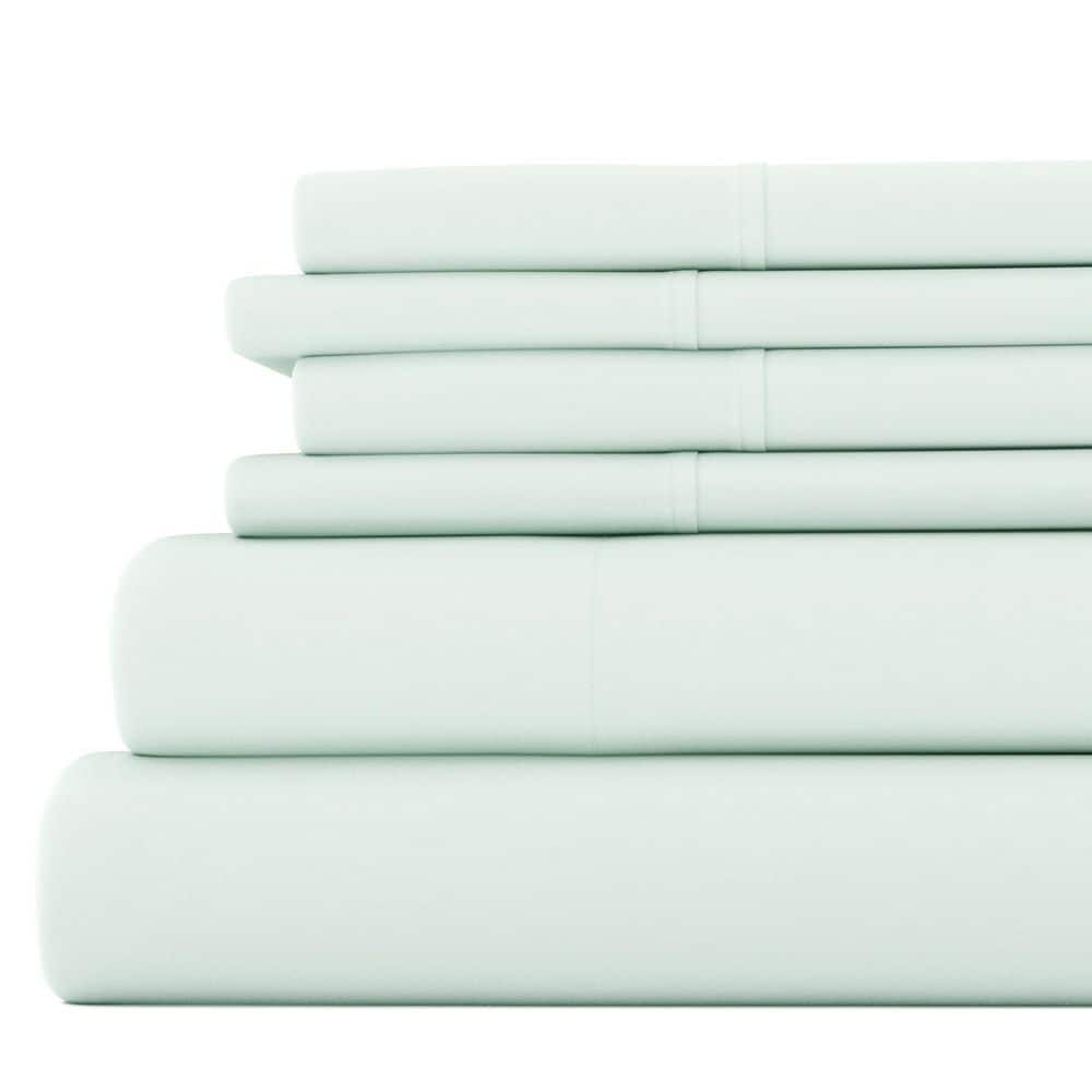 Luxury Ultra Soft 6 Piece Solid Mint Microfiber Twin Sheet Set