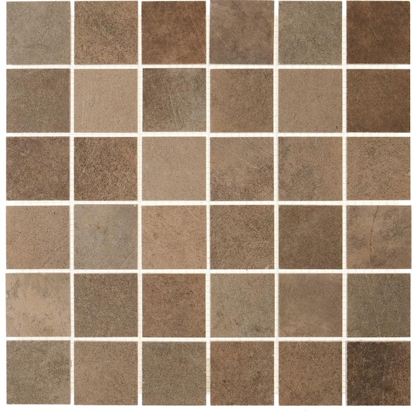 Unbranded Metro Brown 12 in. x 12 in. x 9mm Matte Glazed Porcelain Rectified Mesh-Mounted Mosaic Tile
