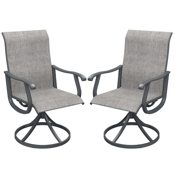 Zeus & Ruta Gray Metal Outdoor Dining chair with 360° Swivel Sling in Gray Set of 2