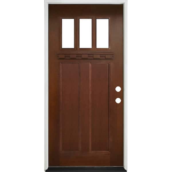 Steves & Sons 36 in. x 80 in. Shaker 3 Lite Stained Mahogany Wood Prehung Front Door