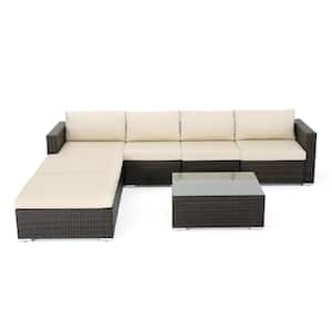Santa Rosa Multi-Brown 7-Piece Plastic Patio Conversation Sectional Seating Set with Beige Cushions