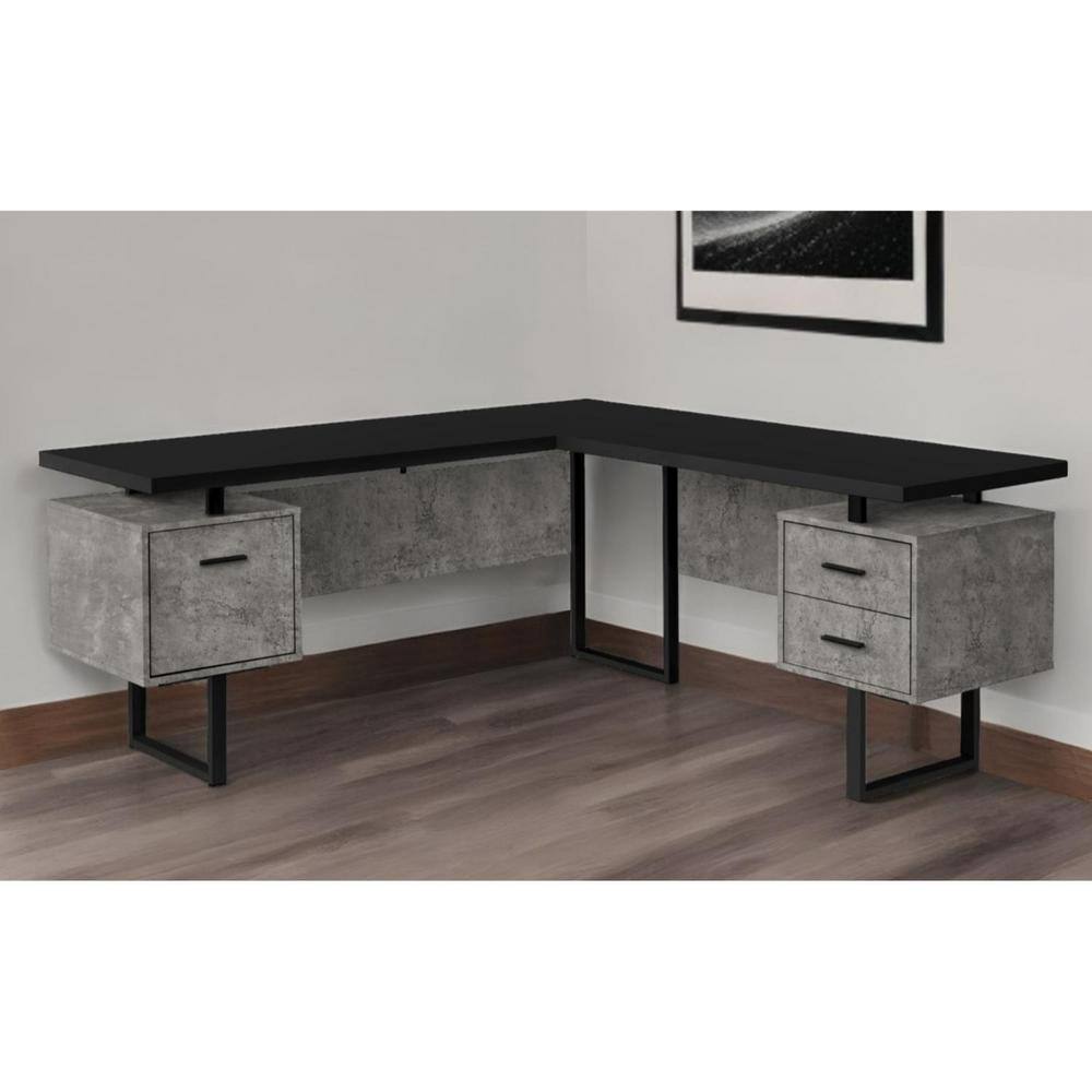 71 in. L-Shaped Black Metal 3-Drawer Computer Desks