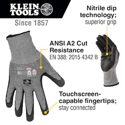Work Gloves, Cut Level 2, Touchscreen, X-Large, 2-Pair
