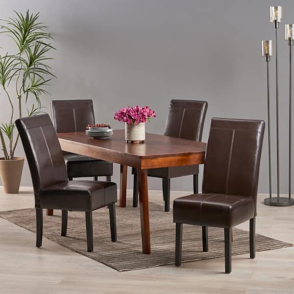 Noble House Pertica T Stitch Chocolate, Light Brown Leather Dining Room Chairs