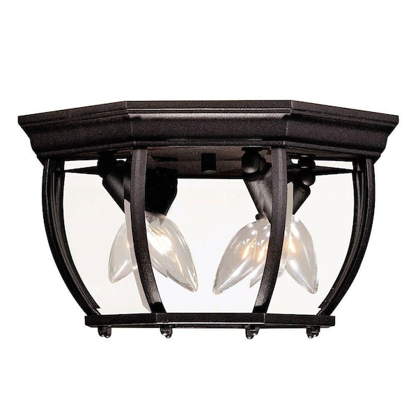 Savoy House 9 in. W x 7 in. H 3-Light Black Outdoor Flush Mount with Clear Beveled Glass