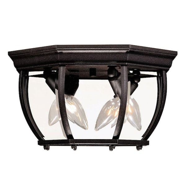 TUXEDO PARK LIGHTING 9 in. W x 7 in. H 3-Light Black Outdoor Flush Mount with Clear Beveled Glass