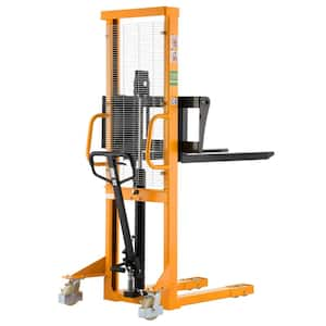 2200 lbs. 63 in. Max Lift Hand Pallet Stacker Fixed Support Legs Manual Walkie Stacker with Adjustable Forks