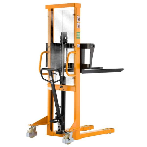 2200 lbs. 63 in. Max Lift Hand Pallet Stacker Fixed Support Legs Manual Walkie Stacker with Adjustable Forks