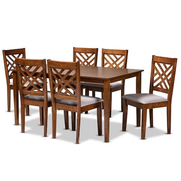 Baxton Studio Caron 7-Piece Grey and Walnut Brown Dining Set