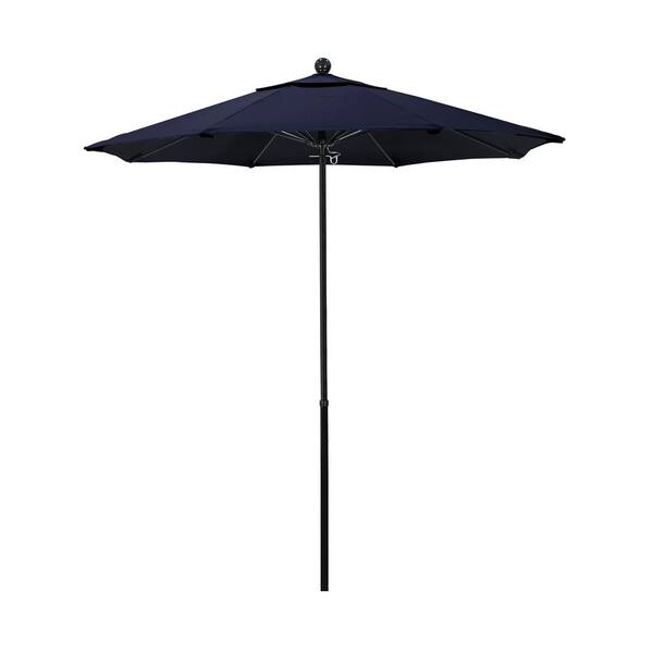 California Umbrella 7.5 ft. Black Fiberglass Commercial Market Patio Umbrella with Fiberglass Ribs and Push Lift in Navy Blue Olefin