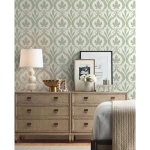 56 sq ft. Green Adirondack Damask Pre-Pasted Wallpaper