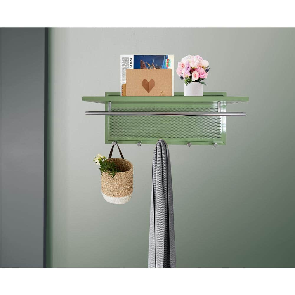 Green Wall Mounted Coat Rack with 5 Hooks