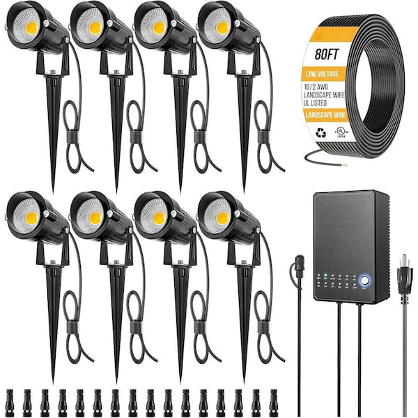 500 Lumens Black Spotlight with 80 ft. Wire Waterproof for Yard Garden House (8-Pack)
