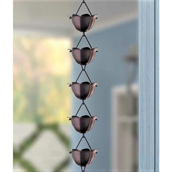 8.5 ft Black Aluminum Lotus Flower Rain Chain