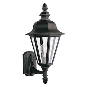 Brentwood 1-Light Outdoor 19.75 in. Black Wall Lantern Sconce