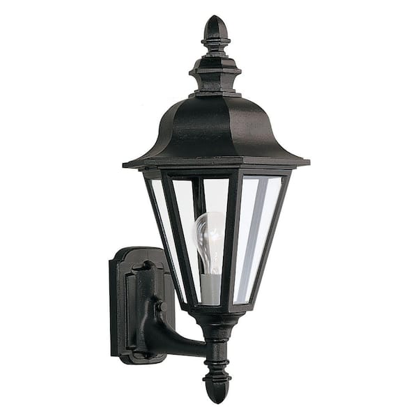 Generation Lighting Brentwood 1-Light Outdoor 19.75 in. Black Wall Lantern Sconce