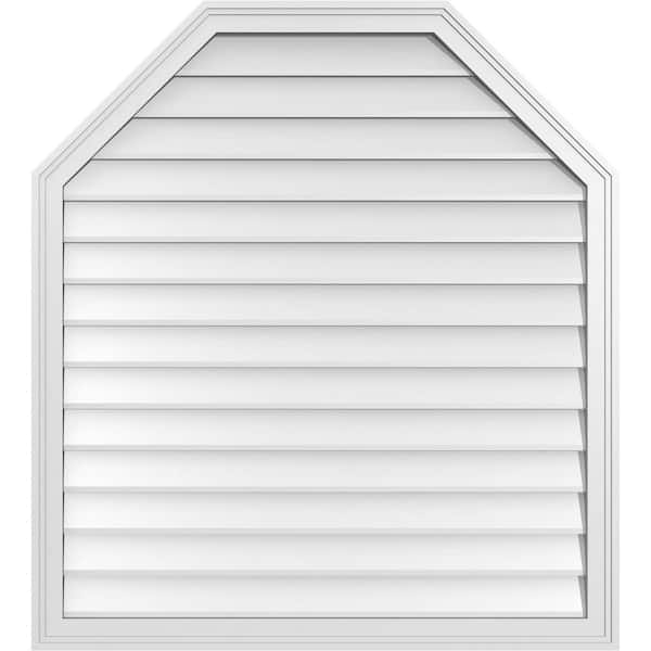 Ekena Millwork 38 in. x 42 in. Octagonal Top Surface Mount PVC Gable Vent: Decorative with Brickmould Frame