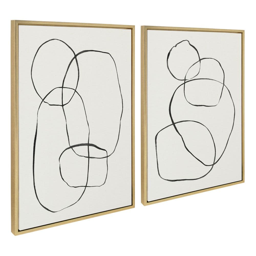 Set of 2 Gold Framed Abstract Canvas Art Prints