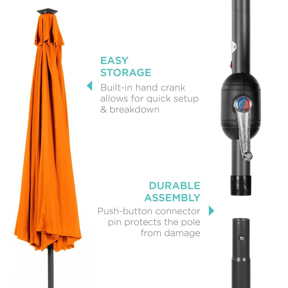 10ft Orange Solar LED Lighted Patio Umbrella with Tilt Adjustment