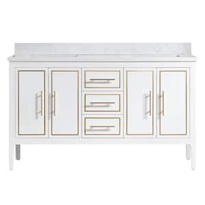 60 in. W x 22 in. D x 36 in. H Double Sink Bath Vanity in White with White Engineered Marble Top