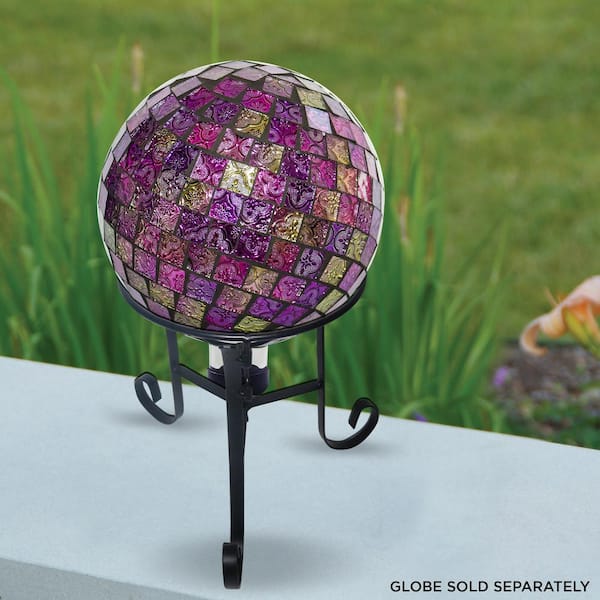 10 in. Tall Indoor/Outdoor Glass Gazing Globe Metal Stand, Black