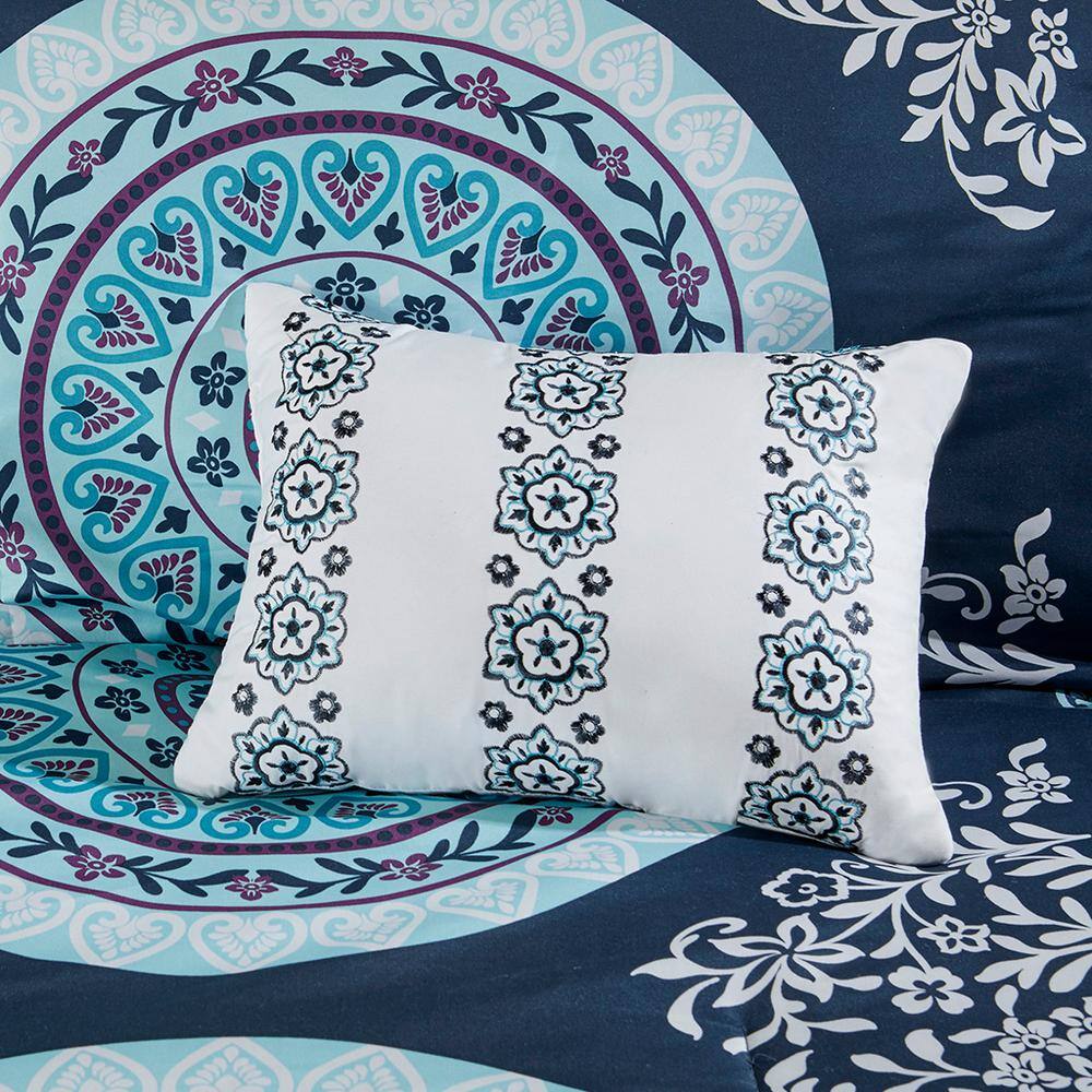 Navy Blue Boho Medallion Microfiber Full Bed in a Bag Set