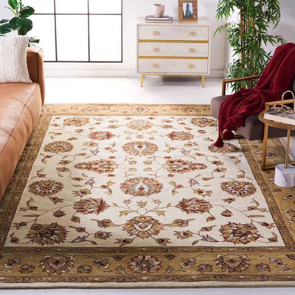 Total Performance 8 ft. x 10 ft. Ivory/Beige Floral Border Area Rug
