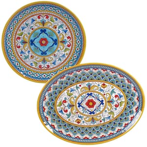 Portofino 2-Piece Seasonal Multicolored Melamine 14 and 18 in. Platter Set