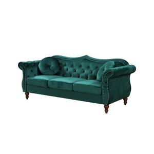 Bellbrook 79.5 in. Green Velvet 3-Seater Camelback Sofa with Nailheads