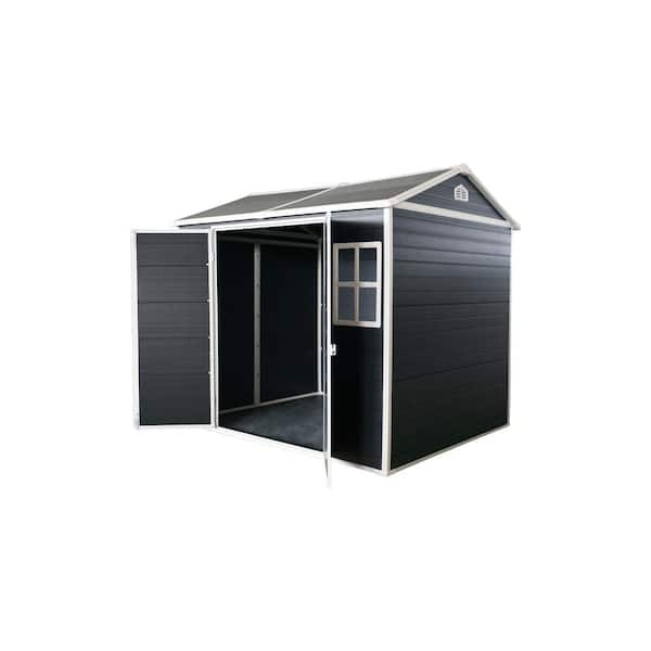 Cix, 8 ft. W x 6 ft. D Outdoor Resin Garden Shed with Floor and 2 Windows, Dark Gray, 48 sq. ft.