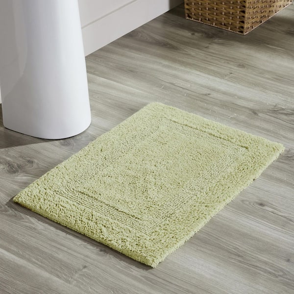 Lux Collection Sage 17 in. x 24 in. 100% Cotton Reversible Race Track Pattern Bath Rug