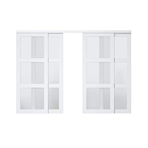EH PUERTA 120 in. x 80 in. 3 Lites Frosted Glass MDF Closet Sliding Door with Hardware Kit