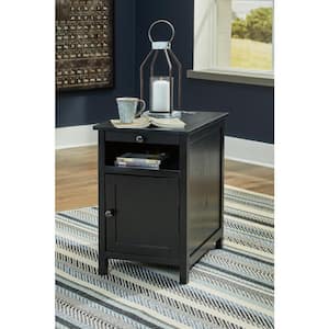 Treytown 15.5 in. Black Rectangle MDF Chairside End Table with USB Ports and Outlets