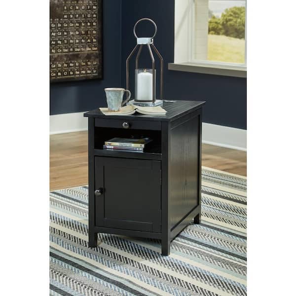 Signature Design By Ashley Treytown 15.5 in. Black Rectangle MDF Chairside End Table with USB Ports and Outlets