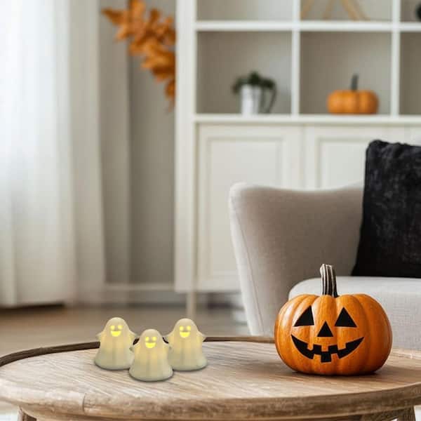 LUMABASE 3 in. Battery Operated Ceramic Halloween Ghosts-Set of 3