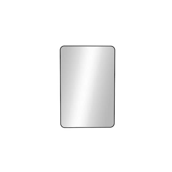 24 in. W x 36 in. H Round Corner Rectangular Aluminum Framed Wall Bathroom Vanity Mirror in Black (Screws Not Included)