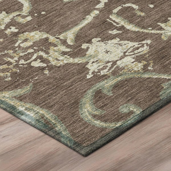 Chantille Machine Washable Indoor/Outdoor Abstract ACN3012 Coffee 8 ft. x 8 ft. Round Rug
