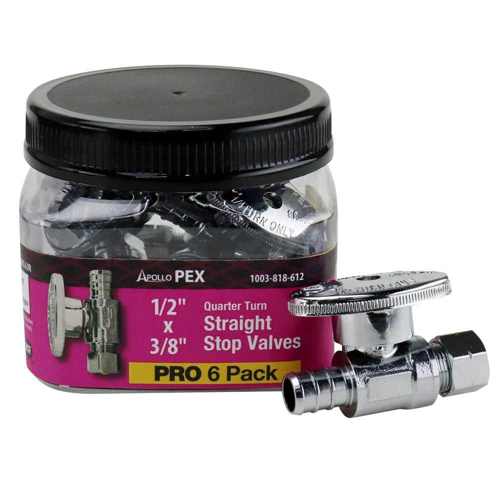 Apollo  0.5 in. PEX Barb x 0.375 in. Compression Quarter-Turn Straight Stop Valve - Pack of 6**missing 1***