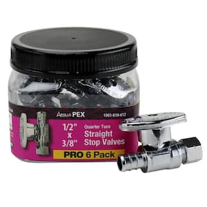 1/2 in. Chrome-Plated Brass PEX-B Barb x 3/8 in. Compression Quarter-Turn Straight Stop Valve Pro Pack (6-Pack)