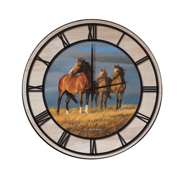Unbranded "On Alert" Woodgrain Accent and Black Numbers Imaged Wall Clock